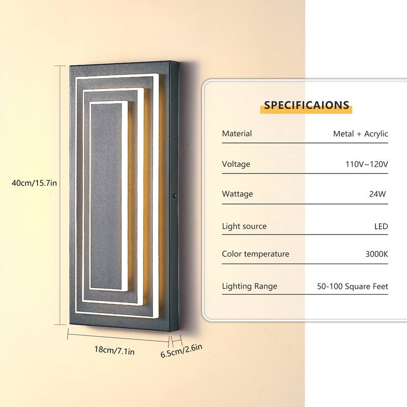 3-Tier 15.7 in Outdoor Light Fixture Black Exterior Wall Light LED Modern Wall Sconce Waterproof Outdoor Garage Lighting(2 Pack)