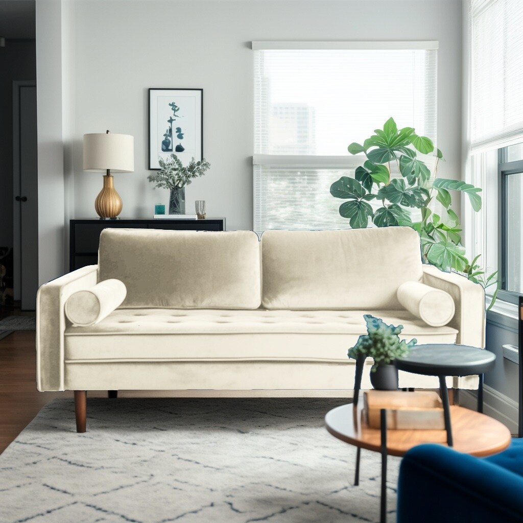 Lando 70" Pink Velvet Mid-Century Sofa