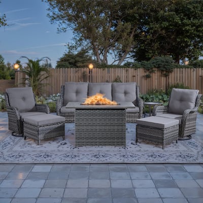 Outside Sofa with Swivel Chair Ottomans Fire Pit Table - Grey