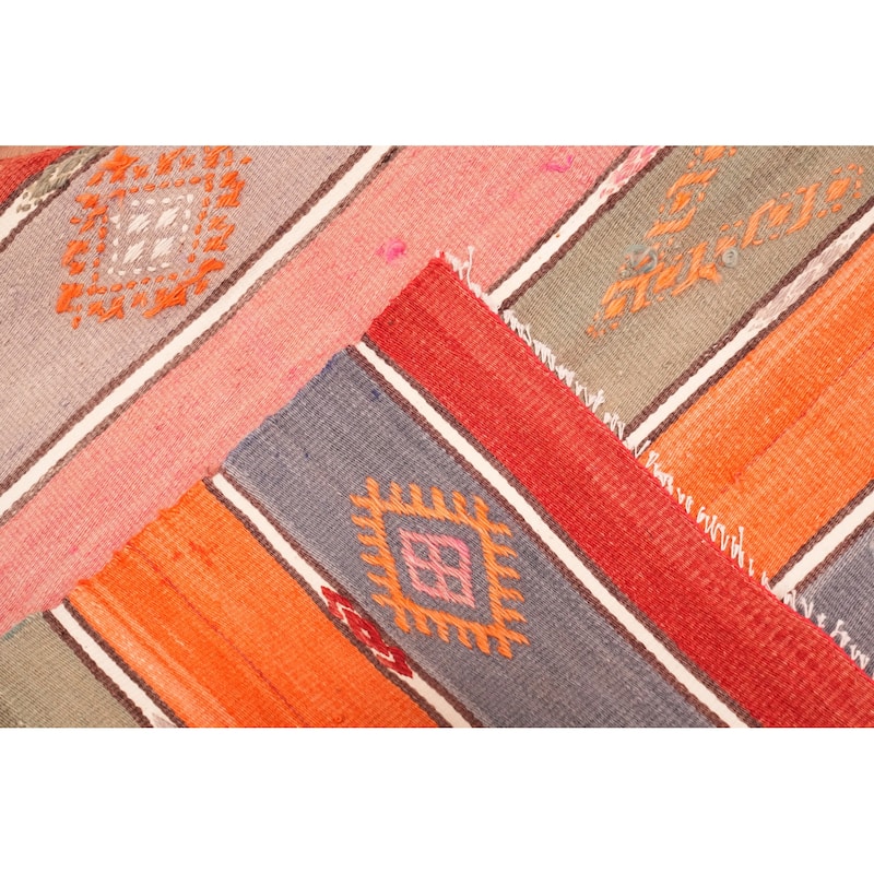 Hand Woven Oriental 100% Wool Carpet Southwestern Tribal Oranges & Rust Kilim Runner Rug - 8' 6'' X 4' 0''