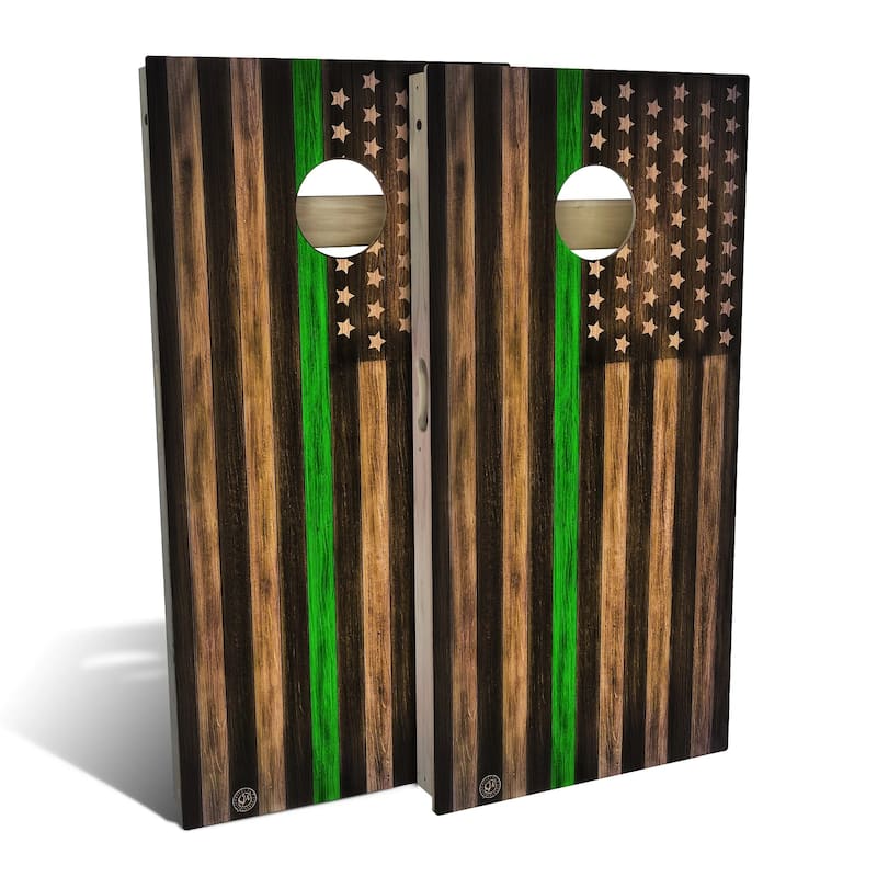 Charred First Responder Green Line Outdoor Cornhole Board Set - Backyard 2x4 - Include ALL Accessories