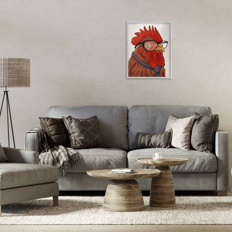 Stupell Trendy Rooster with Tie Framed Giclee Art Design By Marcus Prime