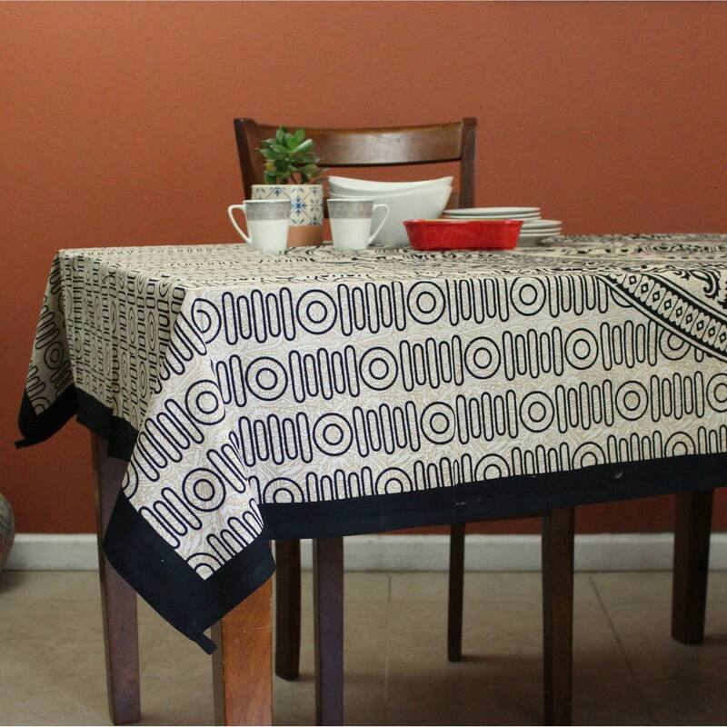 Cotton Elephant Floral Kingdom Tablecloth Rectangle - 54 x 84 in - Black Elephant