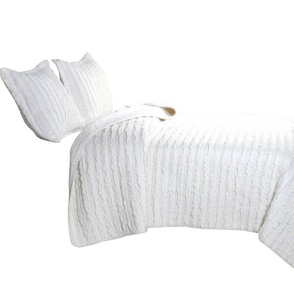 Yukon Fabric 3 Piece King Size Quilt Set with Ruffle Striped Pattern, White On Sale Bed Bath