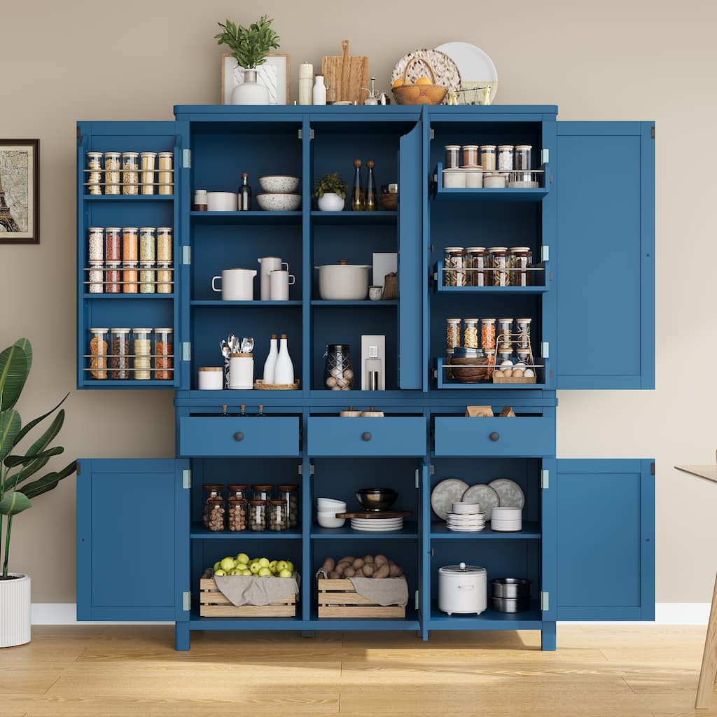 75" Farmhouse Kitchen Pantry Cabinet with Door Shelves, Large Freestanding Cupboard with Pull-Out Trays