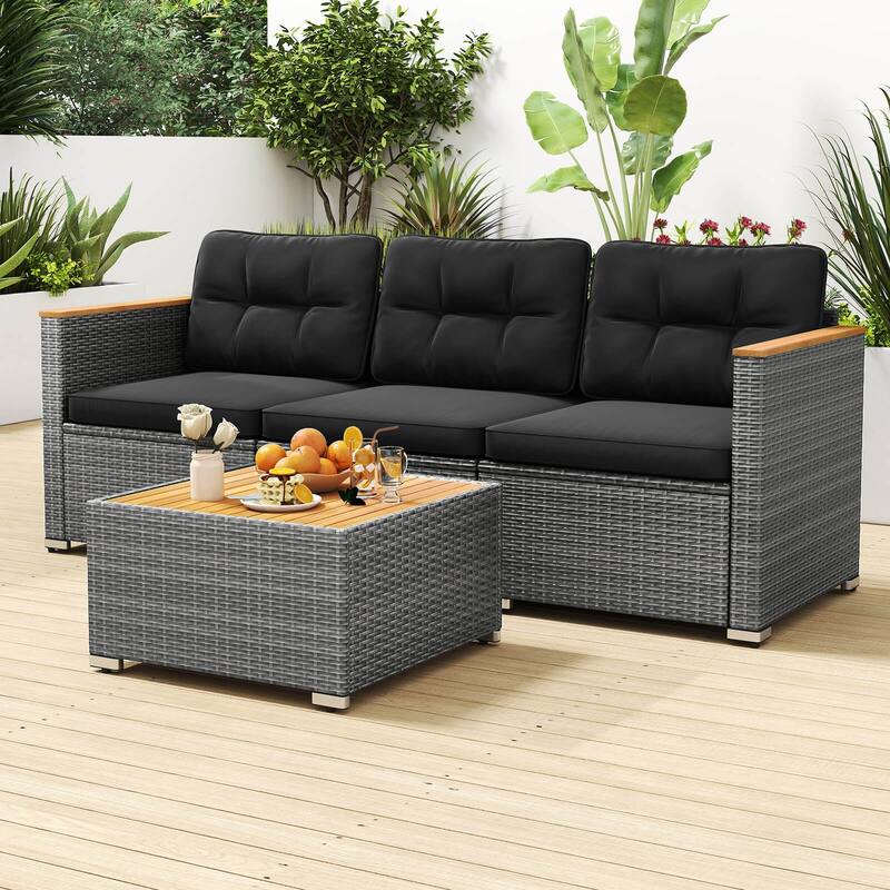 Costway 3-Seat Patio Couch Sofa PE Rattan Wicker Outdoor Loveseat - See Details