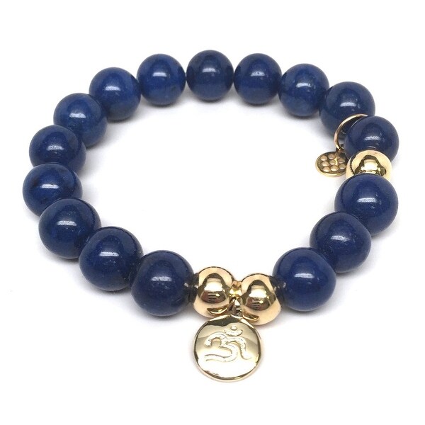 Blue Jade Om Charm 7" Bracelet