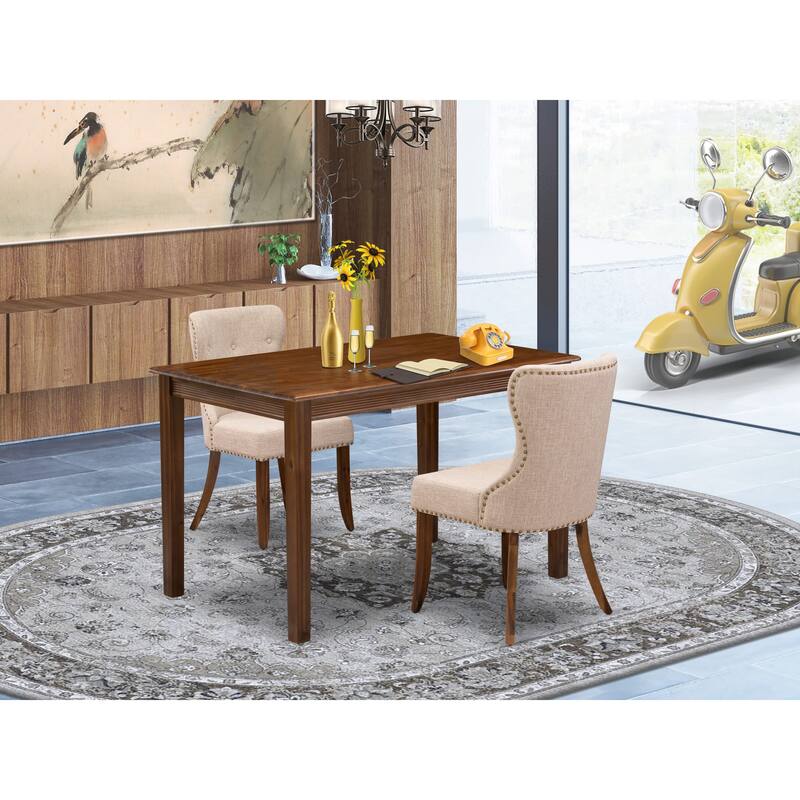 East West Furniture Kitchen Table Set- a Dining Table and Upholstered Parson Chairs, Antique Walnut(Pieces Option) - YASI3-AWA-04