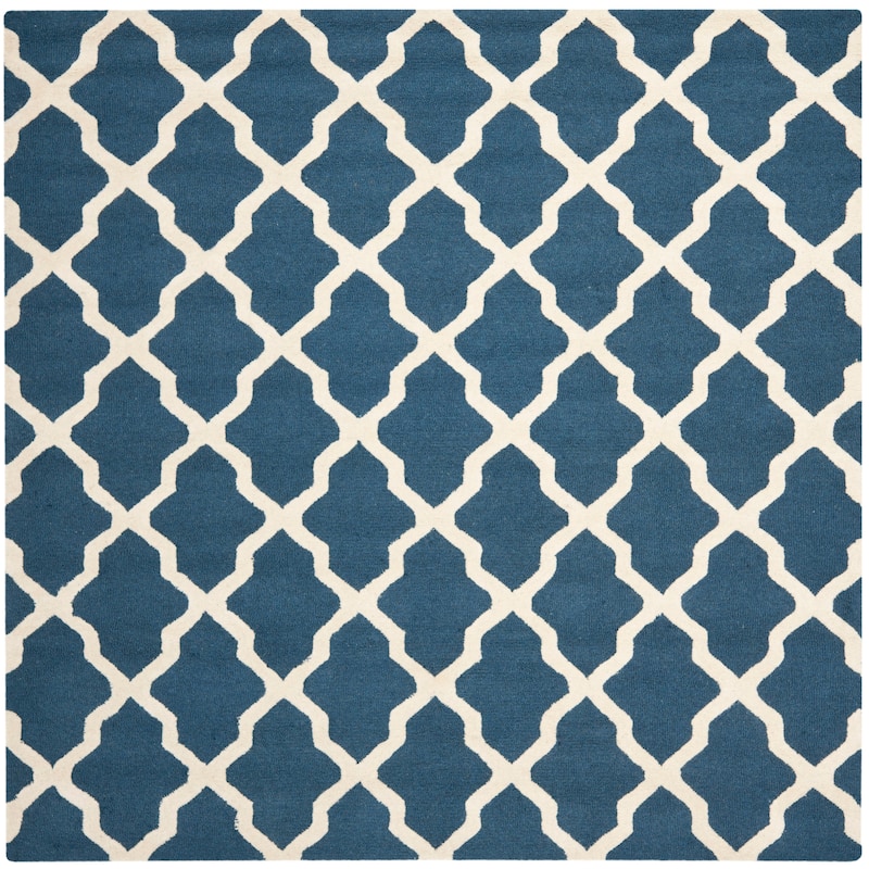 SAFAVIEH Handmade Cambridge Eirny Moroccan Trellis Wool Rug - 8' Square - Navy Blue/Ivory