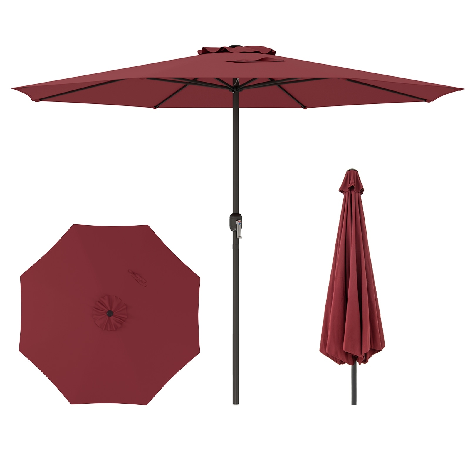 12 Feet Patio Polyester Umbrella with Metal Tube Pole and 8 Heavy-Duty Ribs