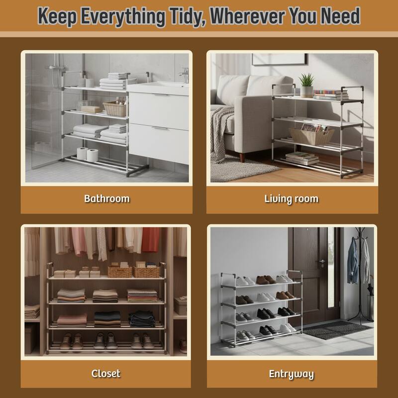 Shoe Rack - Shoe Organizer for Closet, Bathroom, Entryway by Home-Complete (White)