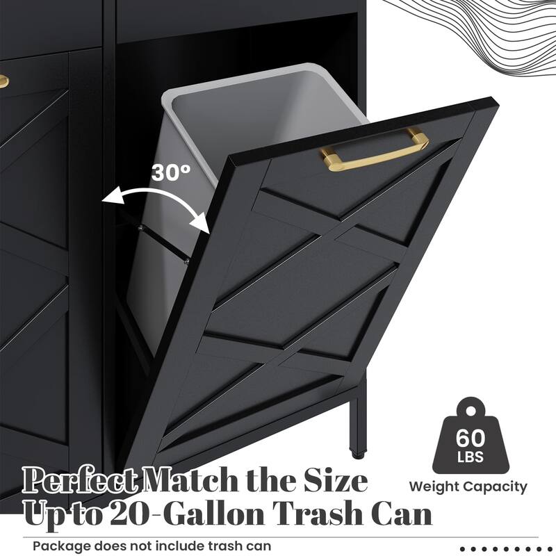 AECOJOY Double Tilt Out Trash Can Cabinet, 20 Gallon Metal Dog Proof Trash Can with 2 Drawers