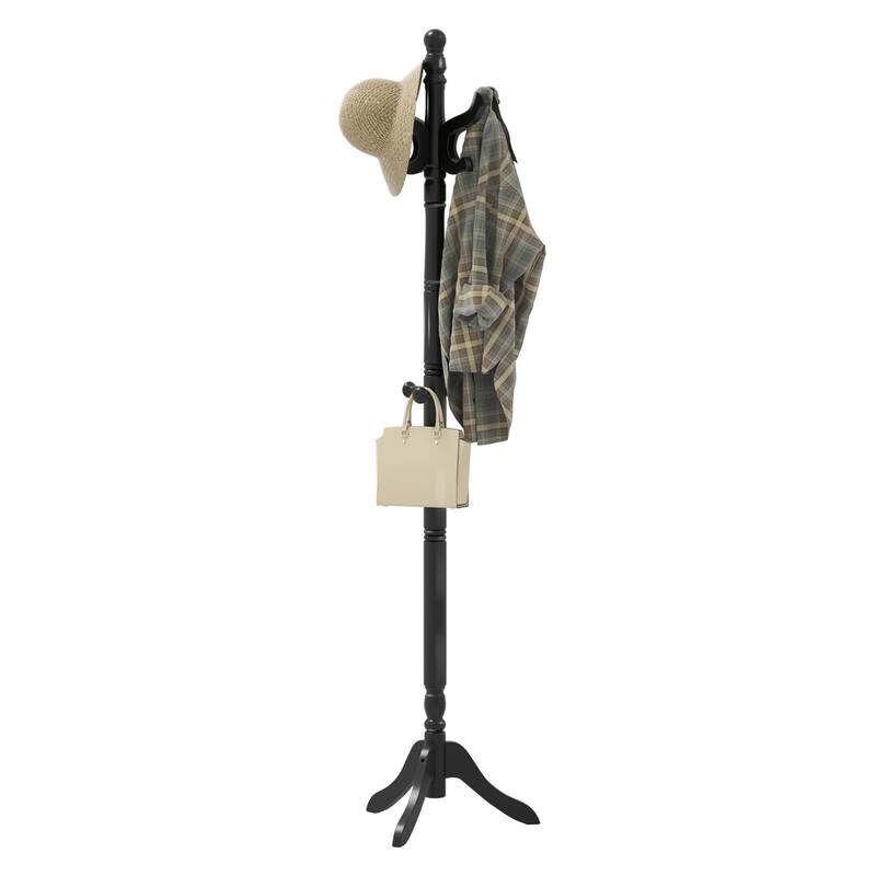 Costway Solid Rubber Wood Coat Rack with 3 Adjustable Heights and 11 - See Details - Black
