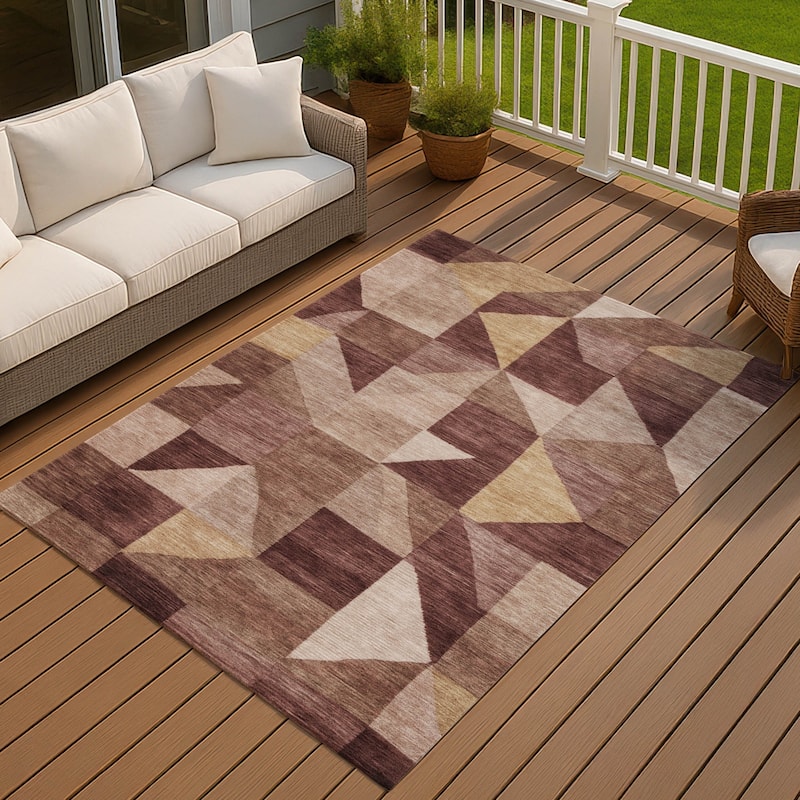 Machine Washable Indoor/ Outdoor Geo Rubi Chantille Rug - Burgundy - 8' x 10'