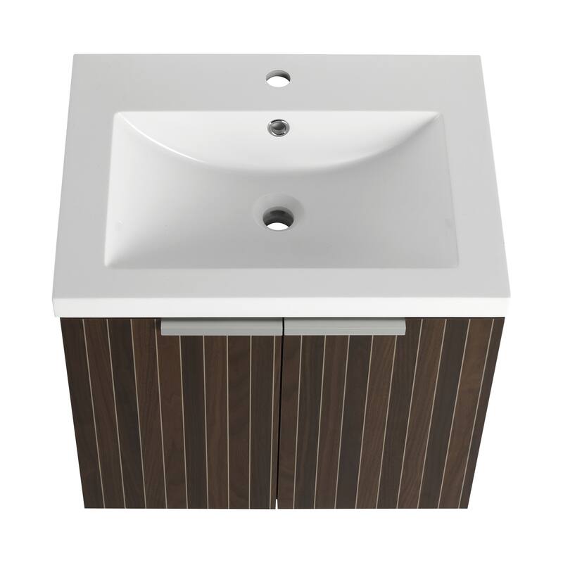 48in Bathroom Vanity with Resin Sink, Soft Close Hinges, 3 Doors, Eco-Friendly Design, Wall-Mounted Floating Cabinet