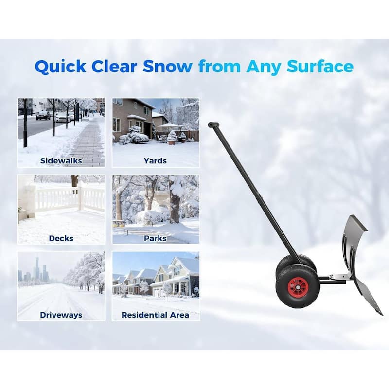 Heavy Duty 30-Inch Wheeled Snow Shovel with Adjustable Ergonomic Handle