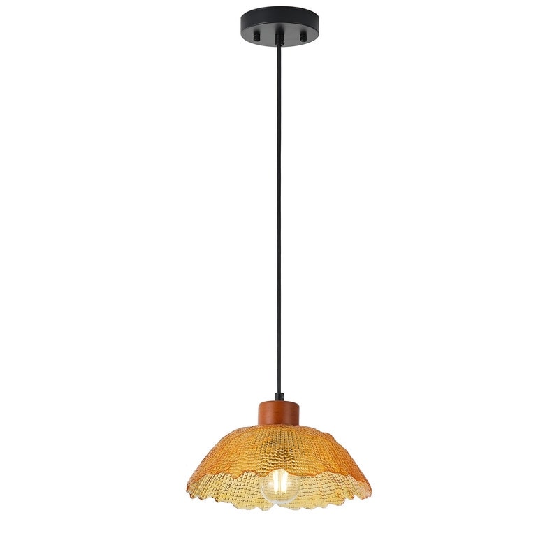 Modern 1 Light Amber Glass Pendant Light Electroplated Brass
