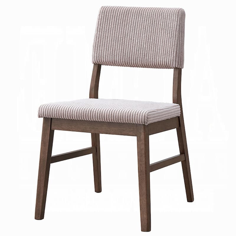 Koen Dining Side Chair Set of 2, Beige Corduroy Cushion, Walnut Brown