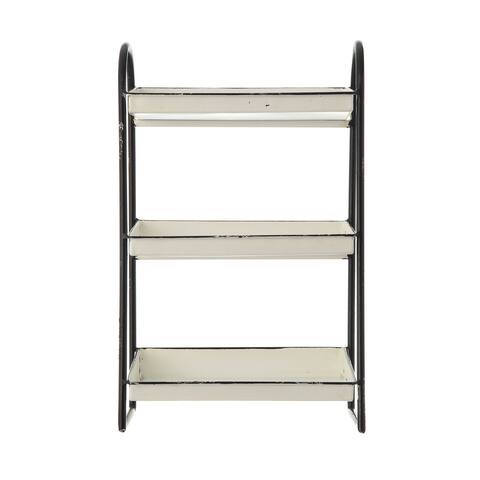 Heavily Distressed White 3-Tier Metal Tray with Black Frame & Rim