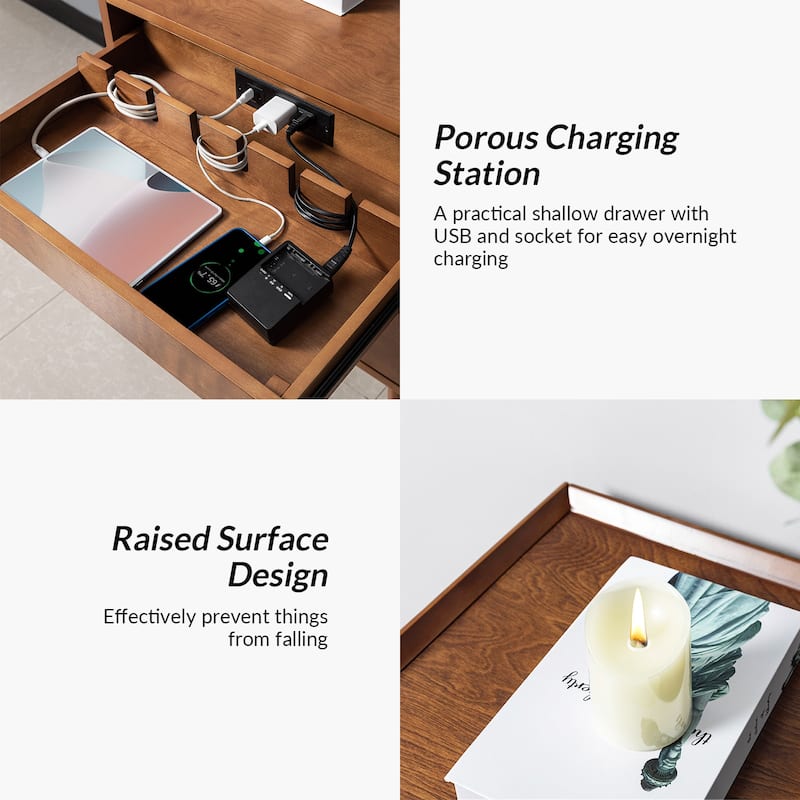 Lisa Mid-Century Modern 24"W 3-Drawer End Table with Charging Station by HULALA HOME