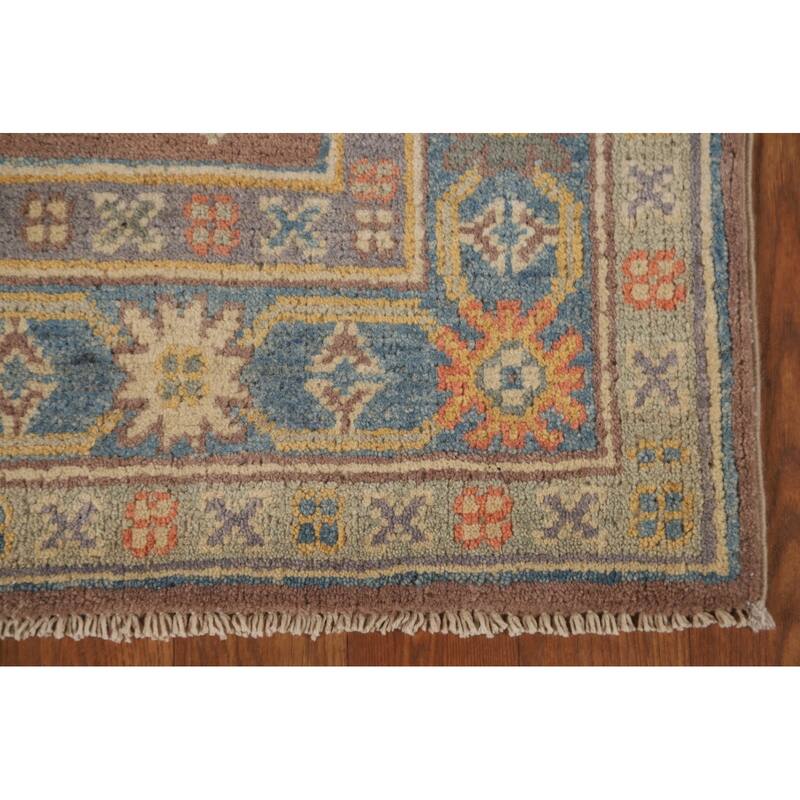 Geometric Brown Kazak Runner Rug Handmade Wool Carpet - 2'10" x 8'4"