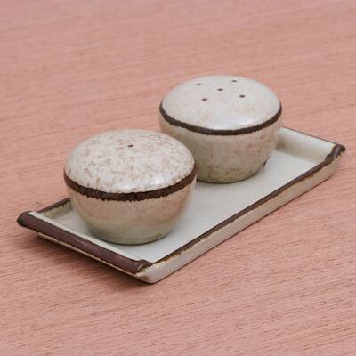 Novica Handmade Oatmeal Appeal Ceramic Salt And Pepper Set (3 Pcs)