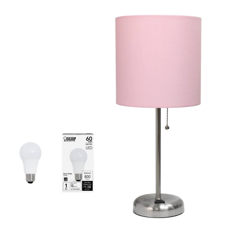 Stick Table Lamps with Drum Shade - 19.5" - Silver and Pink