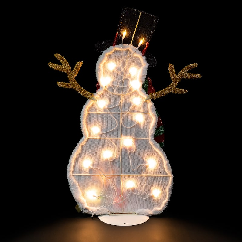 Lighted Smiling Snowman with Gifts Outdoor Christmas Decoration - 31" - Clear Lights - White