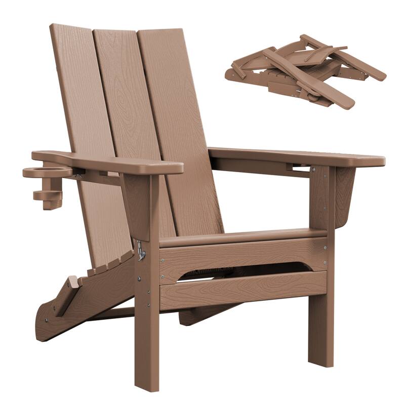 HDPE Modern All weather Adirondack Chairs with Cup-holders - Brown