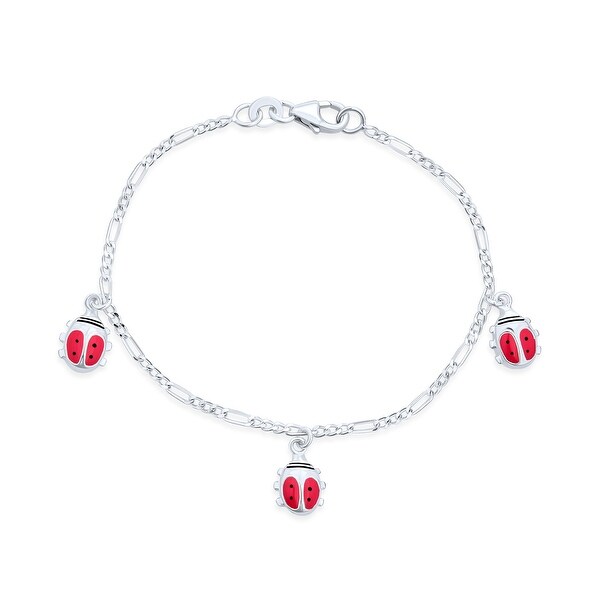 Pink Ladybug Dangling Charm Bracelet Women 925 Sterling Silver 6 Inch. Opens flyout.