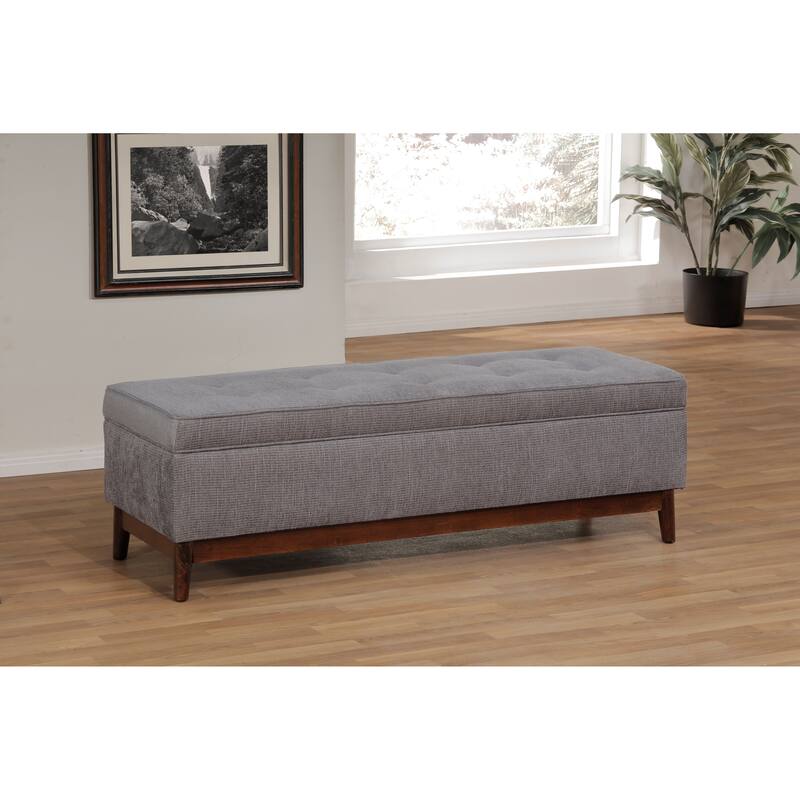 Brooke Transitional Wood Trim Tufted Storage Ottoman - Grey