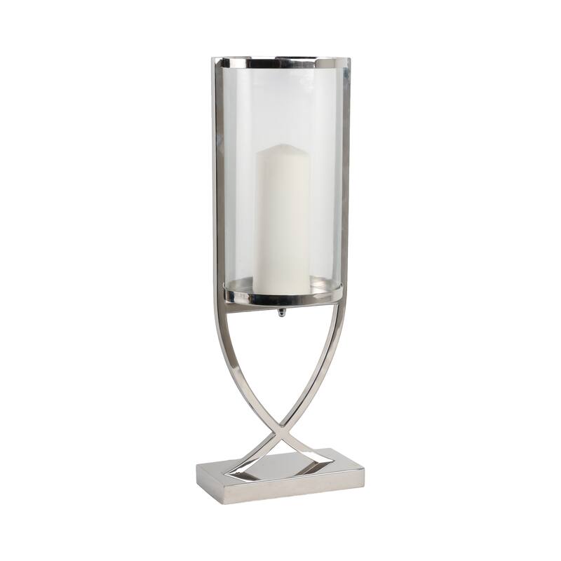 Modern Glass Pillar Candle Holder Decorative Lantern with Steel Frame