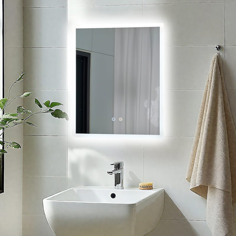 Rectangle Wall LED Bathroom Mirror Backlight Anti-fog Makeup Mirror Horizontal or Vertical - 19.68" x 23.62"