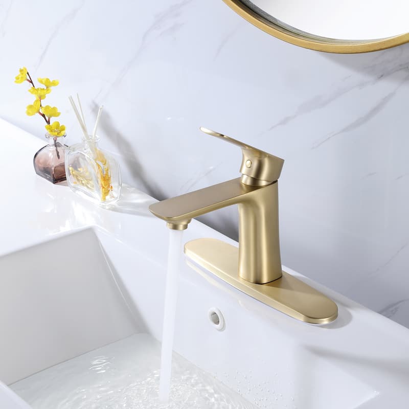 Single-Handle Bathroom Sink Faucets, Basin Mixer Taps, Deck-mounted Vessel Faucet with Hole Cover Plate