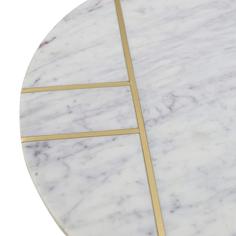 Round Table with Marble Base - 22" - White and Brass Finish