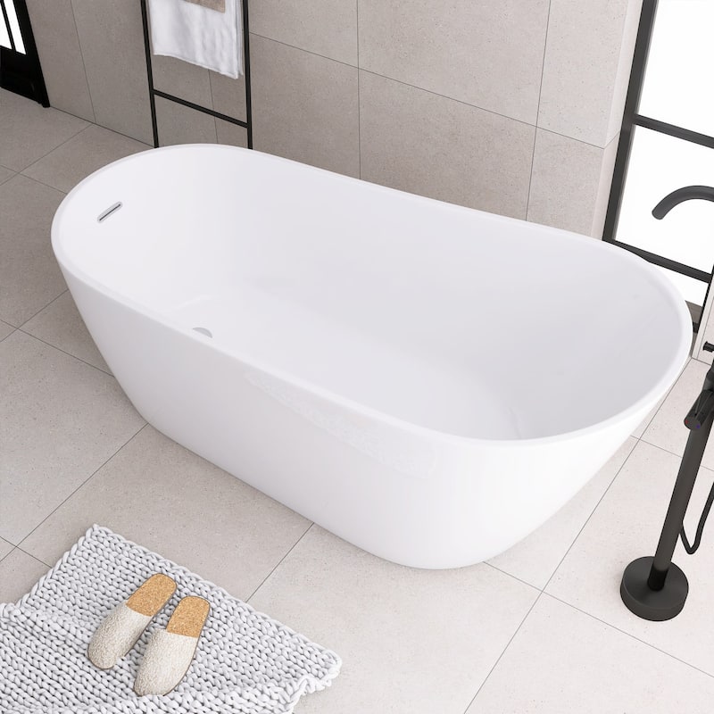 55"/59"/63"/67" Acrylic Freestanding Soaking Bathtub with Drain