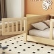 preview thumbnail 5 of 9, Natural Twin Size Pine Wood Floor Bed with Built-in Book Rack