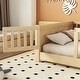 preview thumbnail 5 of 9, Natural Twin Size Pine Wood Floor Platform Bed with Built-in Book Storage Rack, Door