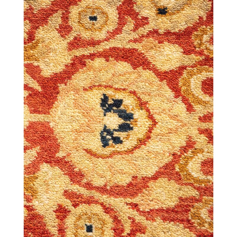 Overton Handknotted Wool Traditional Oriental Orange Area Rug - 8' x 10'