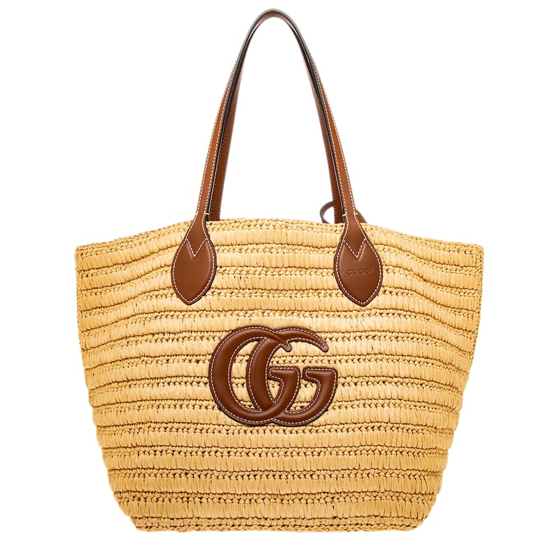 Gucci Woven Medium Tote Bag - Natural and Brown