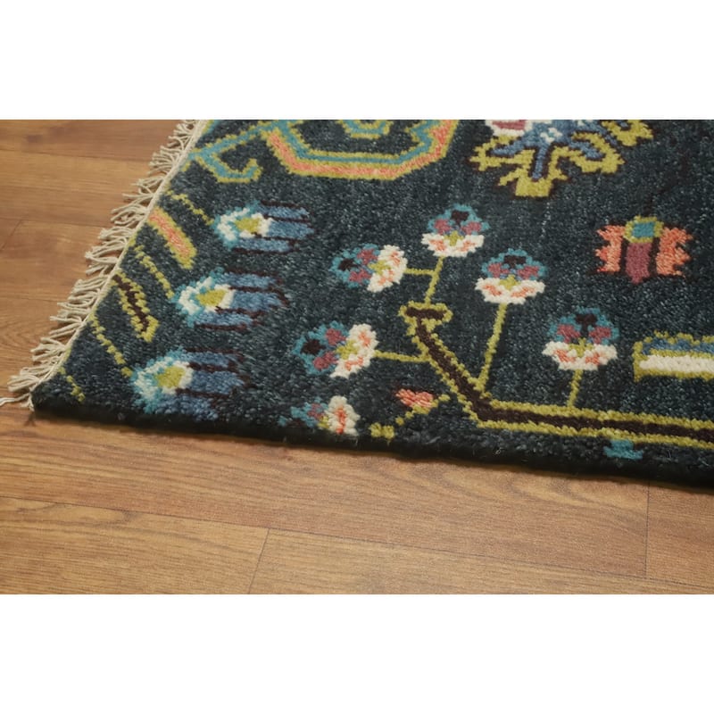 Hand-knotted Traditional Wool Grey Geometric Oriental Area Rug - 9' 11'' X 2' 5''