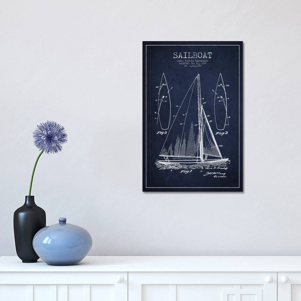 iCanvas "Sailboat Navy Blue Patent Blueprint" by Aged Pixel Canvas Print