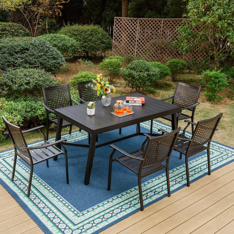 7/9-Piece Patio E-coating Dining Set of 6/8 Stackable Chairs & 1 Extendable Metal Table