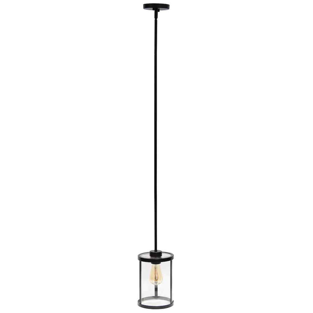 Adjustable Pendant Light - Industrial 1-Light Metal & Glass - Kitchen, Foyer, Hallway - Black Finish - 9.5