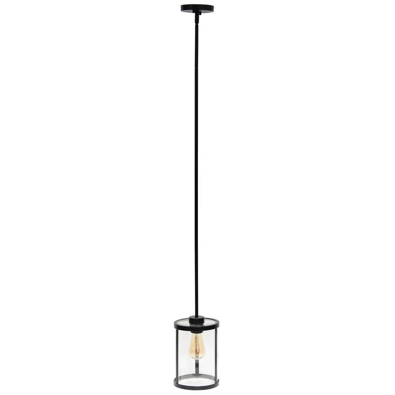Adjustable Pendant Light - Industrial 1-Light Metal & Glass - Kitchen, Foyer, Hallway - Black Finish - 9.5