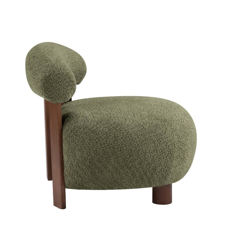 Roomfitters Modern Boucle Fabric Accent Chair with Round Seat and Wood Base