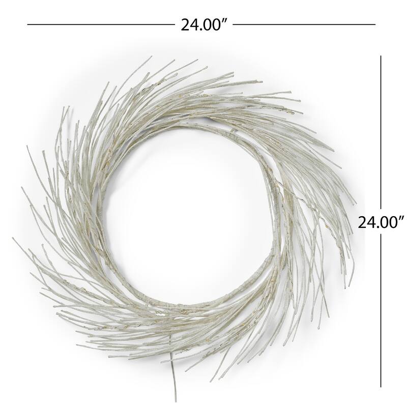 Eko Decorative Wreath, LED Lights, Natural Beige Iron, 24 Inch