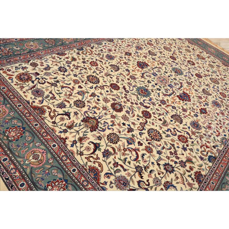 9x12 Hand Knotted Wool Ivory Kashaan Medallion Traditional Oriental Area Rug - 9' x 12'