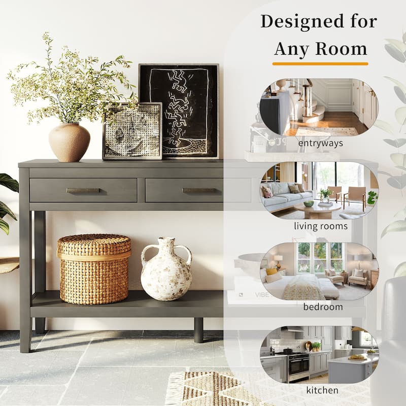 62.2'' Entryway Table, Minimalist Sofa Table with 3 Drawers, Painted Console Table with Bottom Shelf and Iron Handles