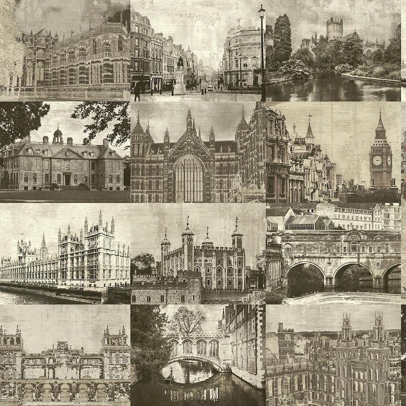 Seabrook Designs Preston Framed Buildings Unpasted Wallpaper